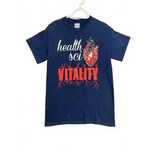 Vintage Gildan Navy Blue Health Sci Vitality Student Graphic TShirt W Size Small